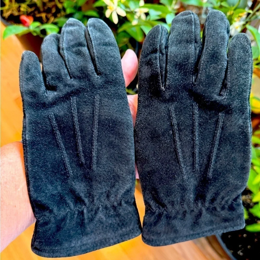 Fownes Women's Sz L Black Suede Winter Gloves Lined